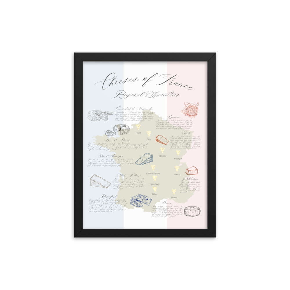 Cheeses of France Regional Specialties Map Print Framed