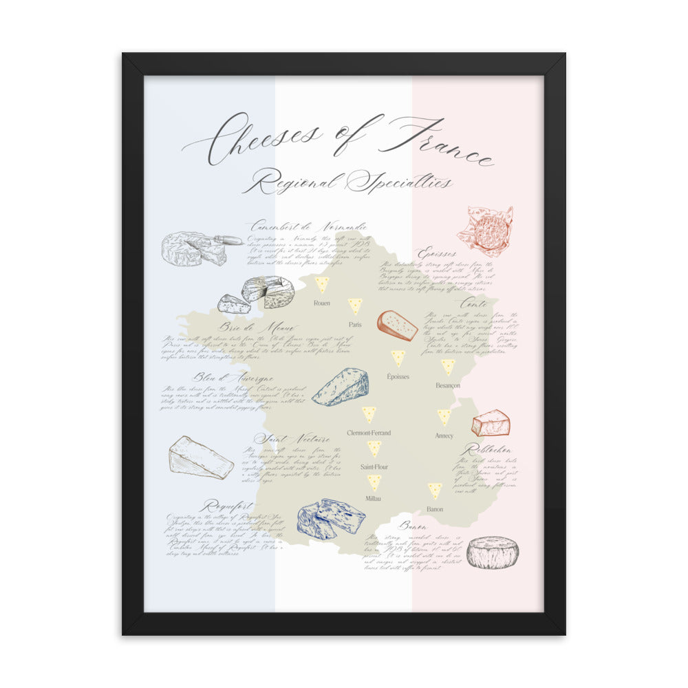 Cheeses of France Regional Specialties Map Print Framed