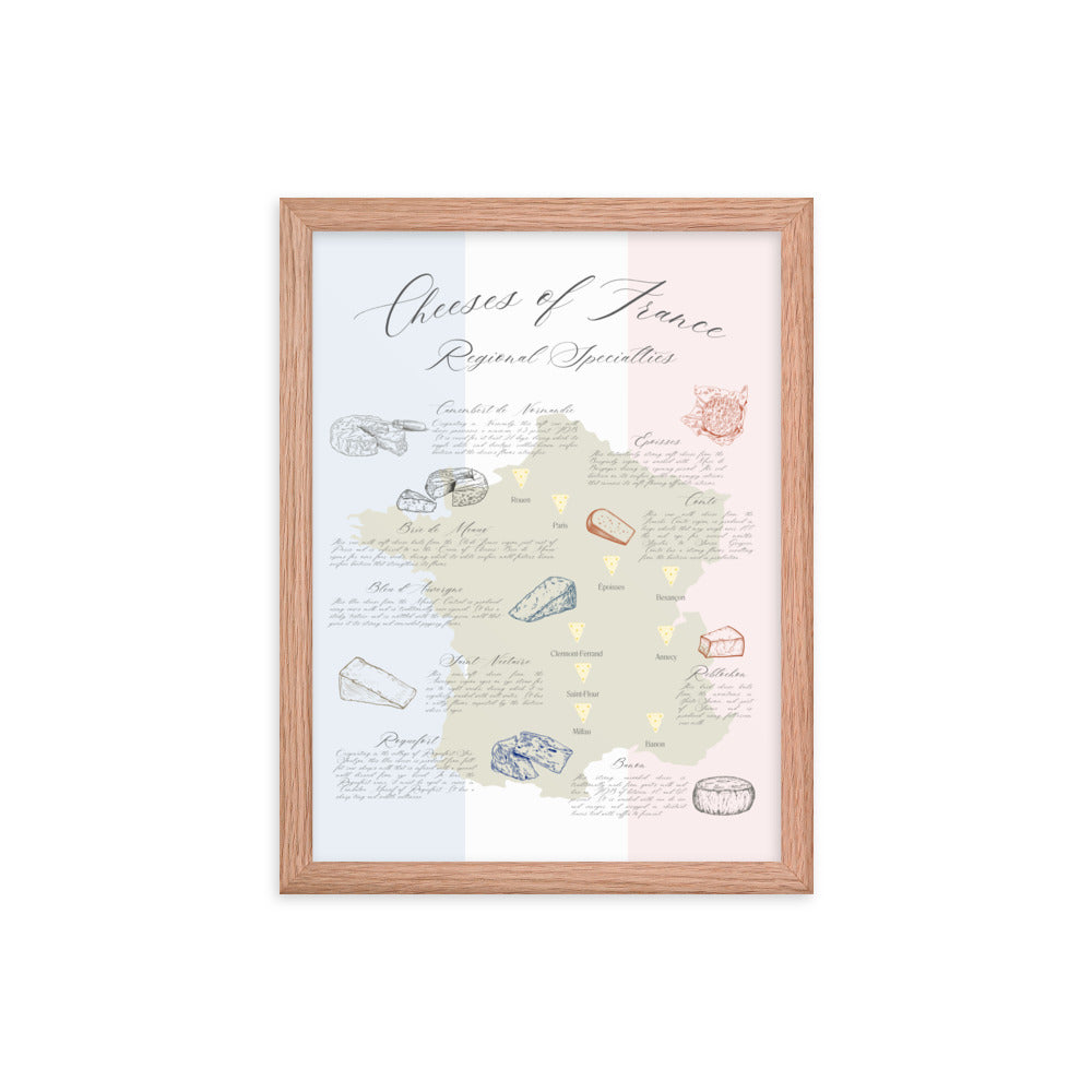 Cheeses of France Regional Specialties Map Print Framed