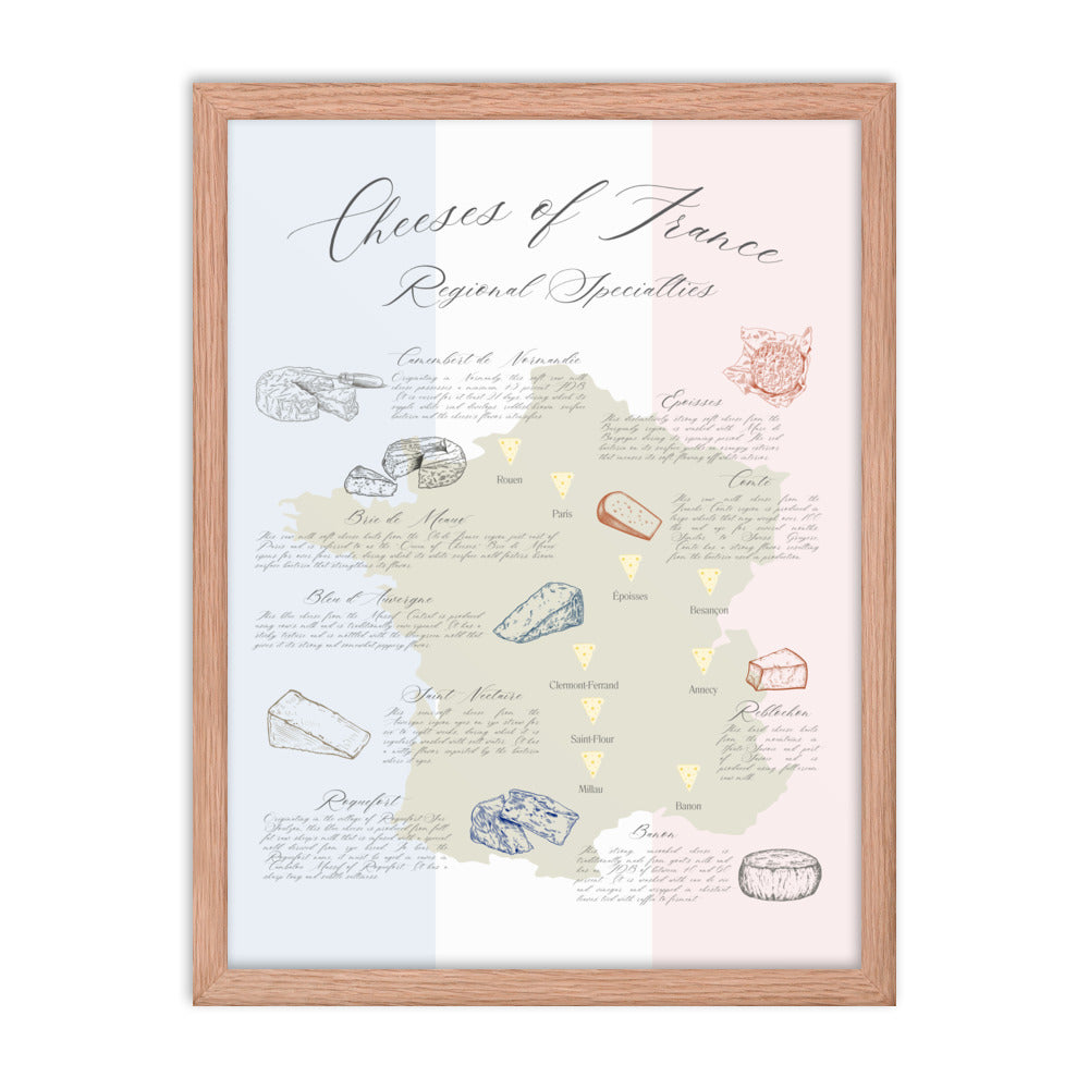 Cheeses of France Regional Specialties Map Print Framed