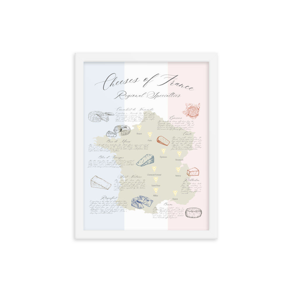 Cheeses of France Regional Specialties Map Print Framed