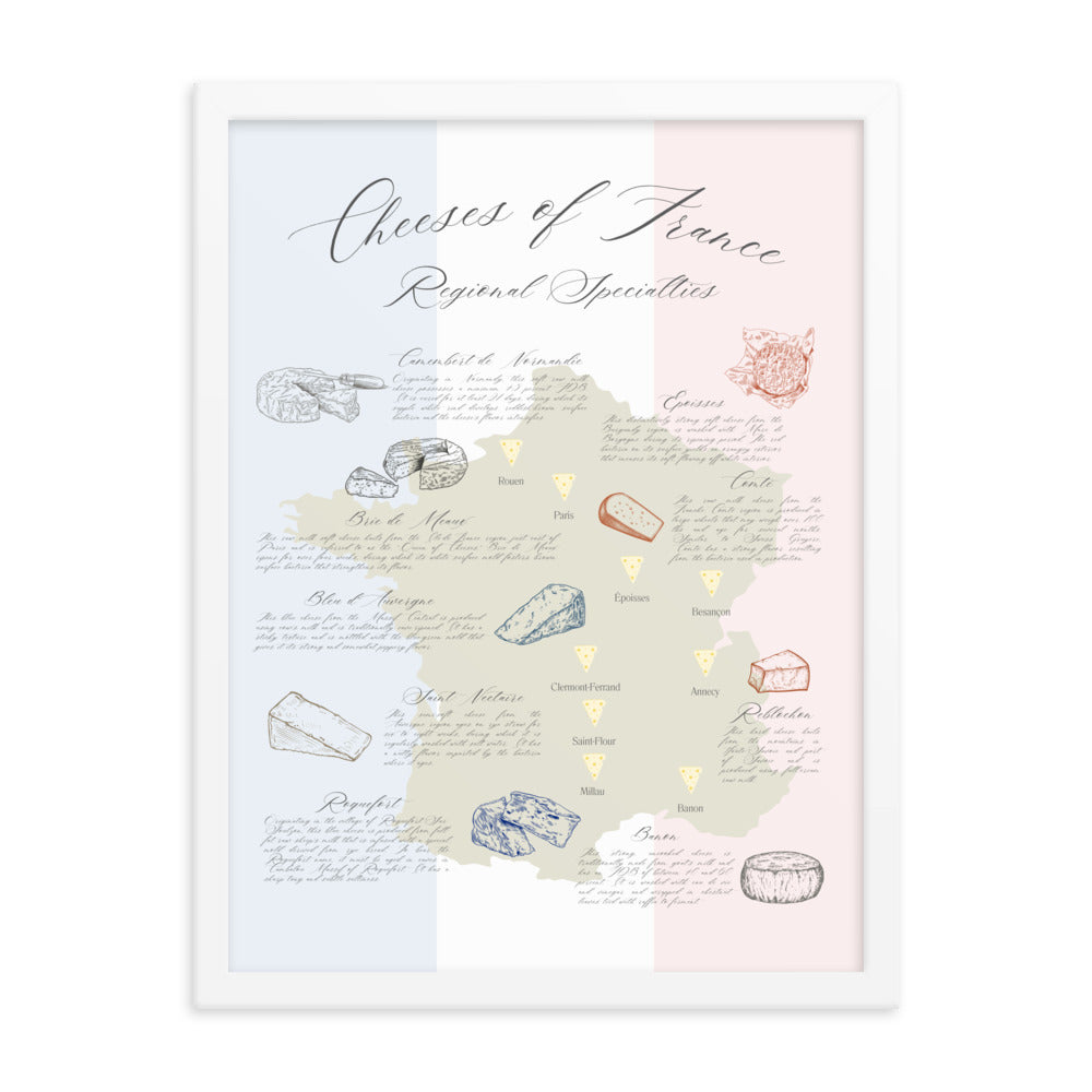 Cheeses of France Regional Specialties Map Print Framed